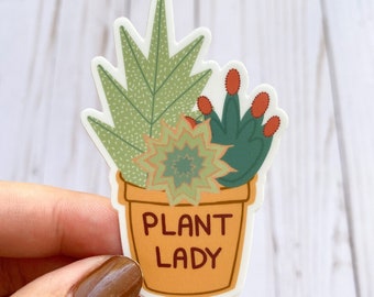 Plant Lady Vinyl Sticker: Succulent Pot, Laptop Decal