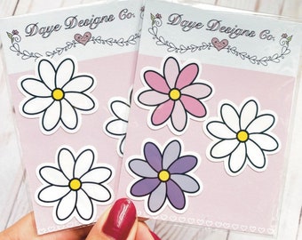 Small Flower Sticker Pack: Laminated Vinyl Decals, White & Multicolor (Set of 3)