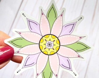 Clear Vinyl Flower Sticker: Weatherproof Laptop Decal
