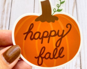 Happy Fall Pumpkin Vinyl Sticker | Weatherproof Vinyl Sticker | Waterproof Vinyl Sticker |