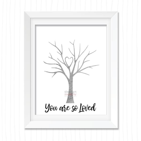 Thumbprint Tree Gender Reveal Party Shower Gift You are so Loved Printable Guestbook for Baby Shower Fingerprint Tree Guestbook Printable