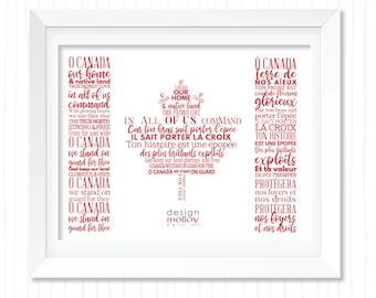 Bilingual Canada Flag, Flag Word Art Design, Typography, Canadian Artwork, Flag Decor, Teacher Gift, Maple Leaf, O Canada, Gift for Canadian