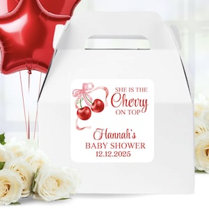 Cherry Baby Shower Stickers, She&#39;s The Cherry On Top, Cherries Baby Shower Labels, Cherry Baby Shower Favors Labels