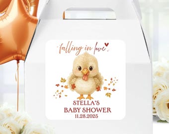 Falling in Love Baby Shower Stickers • Turkey Baby Shower Labels • Autumn Baby Shower Favors • Fall Baby Shower Favors Stickers