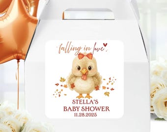 Falling in Love Baby Shower Stickers • Turkey Baby Shower Labels • Autumn Baby Shower Favors • Fall Baby Shower Favors Stickers