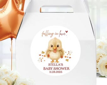 Falling in Love Baby Shower Stickers • Turkey Baby Shower Labels • Autumn Baby Shower Favors • Fall Baby Shower Favors Stickers