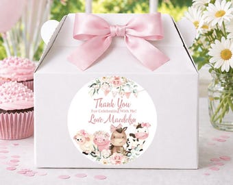 Farm Animals Labels Tags, Pink Farm Thank You Labels, Farm Animals Labels, Farm Favors Labels, Barnyard Party Labels