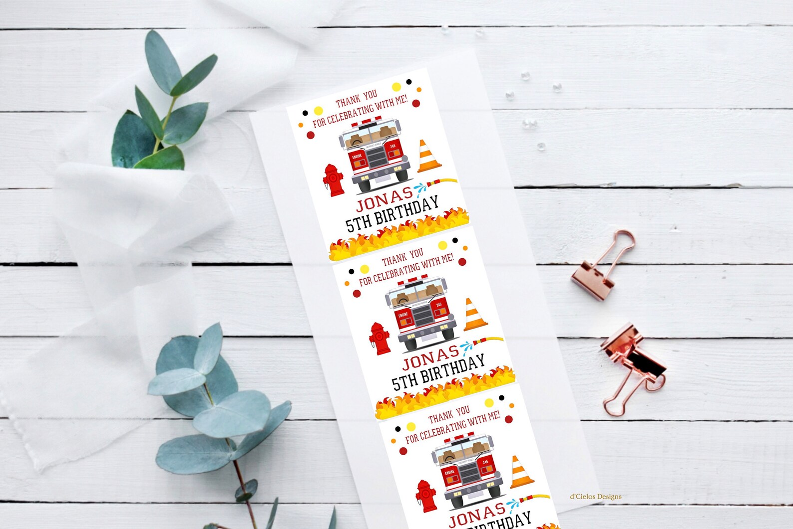 Fire Truck Birthday Favor Label, Fireman Favor Tags, Fire Department ...