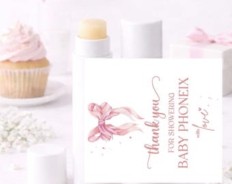 Pink Bow Lip Balm Baby Shower Labels, Coquette Baby Shower Labels, Pink Coquette Bow Favors Labels, Pink Bow Baby Shower Labels,
