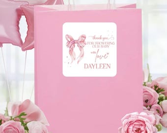 Pink Bow Baby Show Labels, Coquette Baby Show Labels, Pink Coquette Bow Favors Labels, Pink Bow Party Labels,