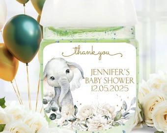 Elephant Baby Shower Favor Labels, Personalized Stickers, Set of 24