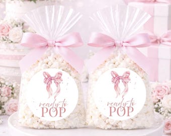 Pink Bow Baby Show Labels, Coquette Baby Show Labels, Bow Ready To Pop Favors Labels, Pink Bow Party Labels,