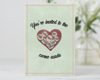 Invited to the Carne Asada Greeting Card Hispanic Culture Appreciation Heart-Shaped Box of Tacos