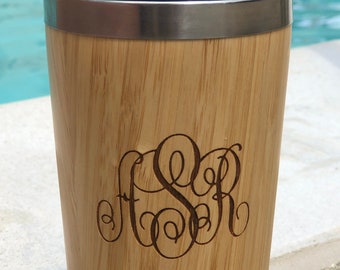 Bamboo Insulated Tumbler | Personalized Tumbler | Custom Insulated Cup | Monogram Cup | Wood Grain Tumbler | 15 oz. BAMBOO TUMBLER | 4455