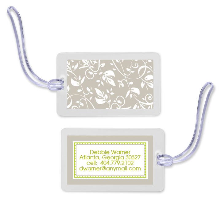 4 Laminated Tags Grey Damask Luggage Tags Laminated Bag Etsy