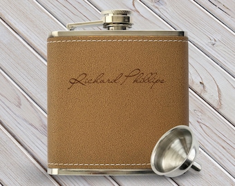 Personalized Stainless Steel Flask, Black Stainless Steel or Leather Wrapped Stainless Steel, Groomsman Gift,|Stainless Steel Flask|3386