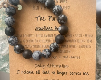 Purifying/protective Snowflake obsidian reiki-charged healing bracelet - matte finish - 10mm