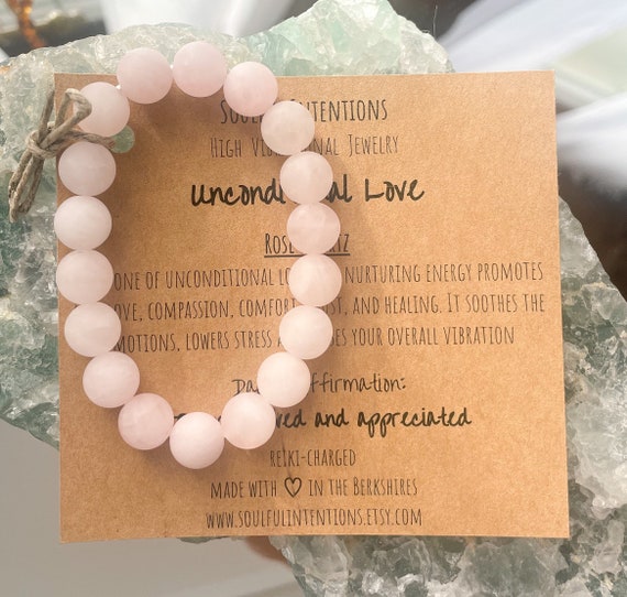 Unconditional Love Rose Quartz Reiki-charged Matte Healing Bracelet -  Self-love, Compassion, Heart Chakra Healing