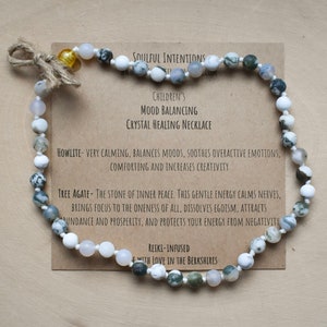 Mood Balancing Tree Agate and Howlite / Reiki-charged / Matte Crystal Healing Necklace / All ages