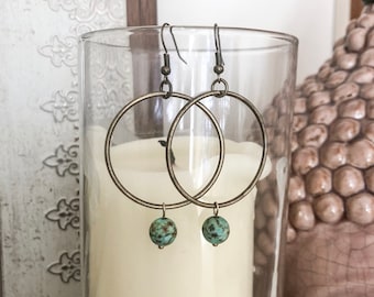 Stone of evolution and growth / African Turquoise Hoops/ Reiki-infused / programmed for confidence and self-acceptance