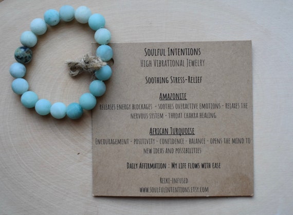 Matte 10mm Beads Soothing Stress Relief Hombre Amazonite Reiki Infused Crystal Healing Bracelet Throat Chakra Genuinenaturalundyed Bracelets Jewelry Valresa Com