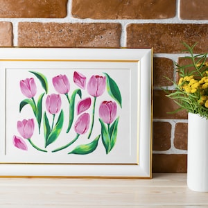 Rosa Tulpe Frühling Malerei, Gouache, botanische Malerei, Kunst, Kunst, Poster, Kunstdruck