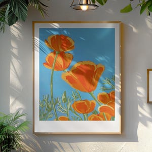 EXTRA LARGE Orange Poppy Print, floral wall art, Gouache painting, botanical prints, California plants, Botanical Print, Original Painting