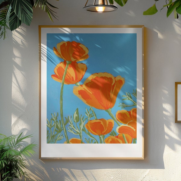 Orange Poppy Print, floral wall art, botanical prints, California plantsBotanical Print, Original Painting