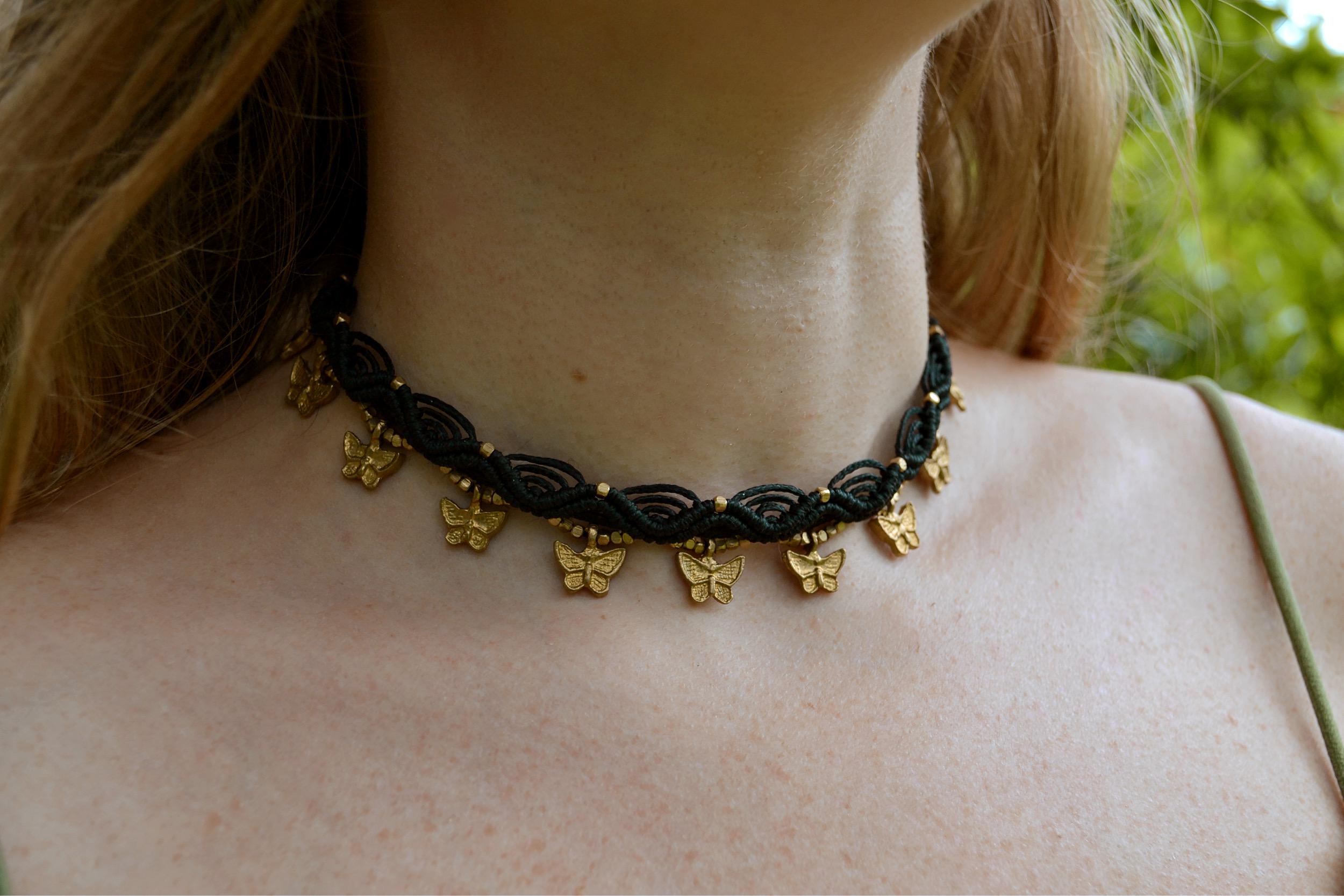 301 「butterfly」 マクラメチョーカー ターコイズ 高品質 ブルー