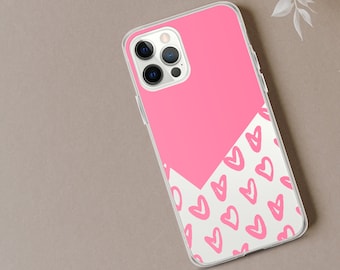 Pink Heart Pattern iPhone Case, Phone Cover