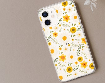 Floral iPhone Case, White & Yellow Flower Pattern