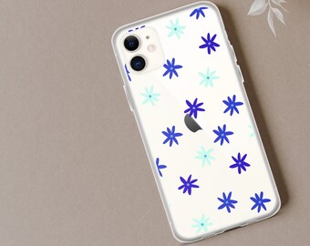 Blue Flowers iPhone Case, Floral Pattern Phone Cover