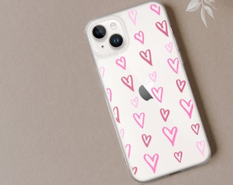 Pink Heart Pattern iPhone Case, Phone Cover
