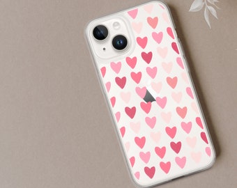 Pink Heart Pattern iPhone Case, Protective Cover