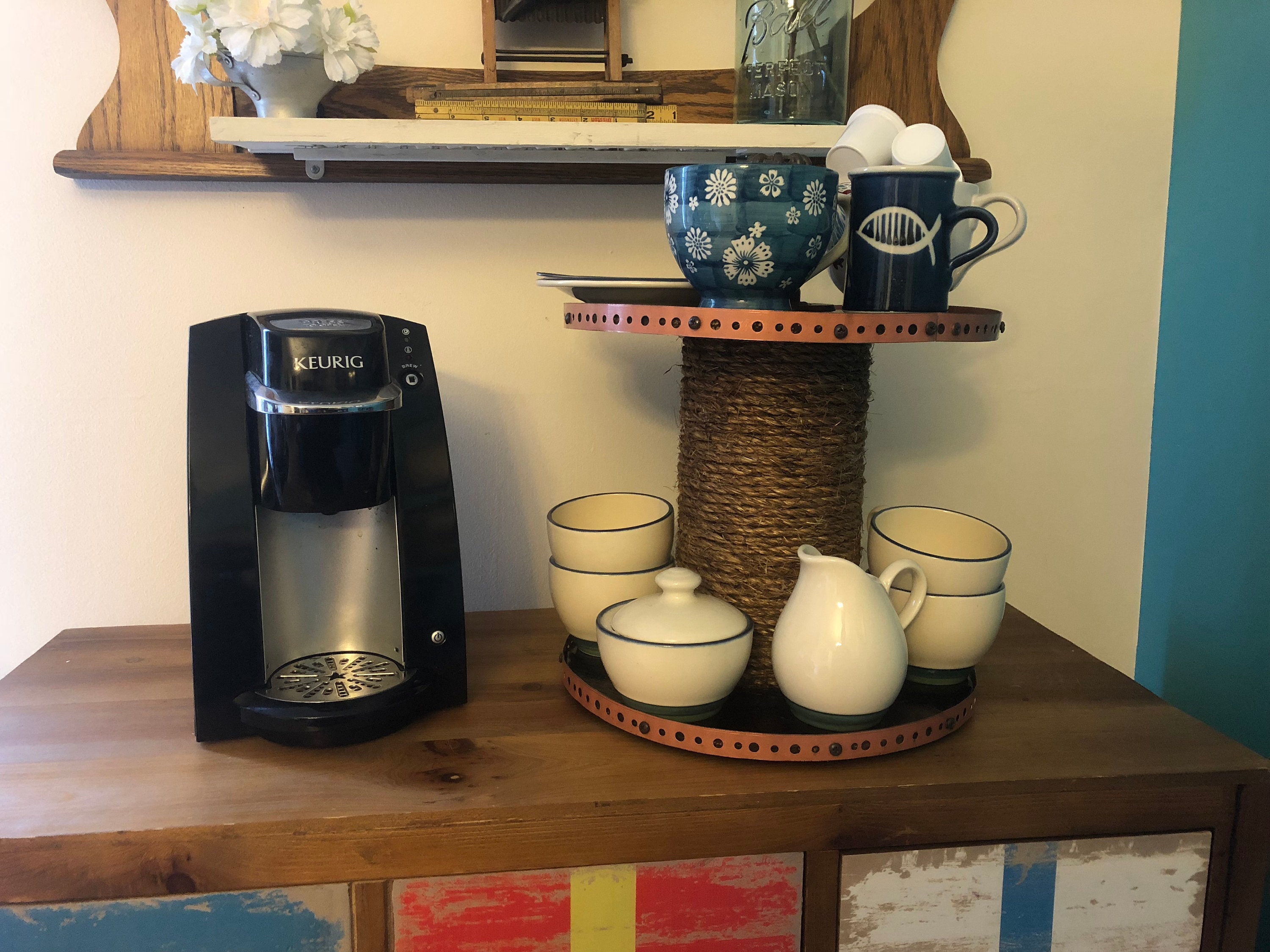 Coffee mug holder two tier tray coffee bar decor farmhouse Etsy