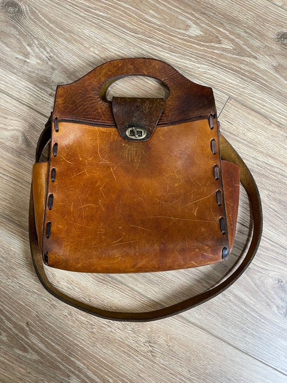 1970 vintage full grain leather shoulder bag