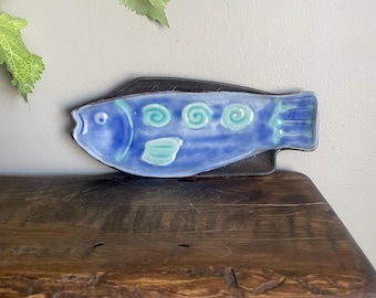 Vintage Japanese ceramic crackle glazed fish dish, mid 20th century