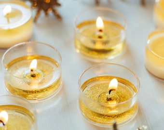 Golden Yellow Unscented  Soy Tealight Candles with Gold Glitter - Gold Wedding Centerpieces - Gold Tealights - Holiday Table Candle