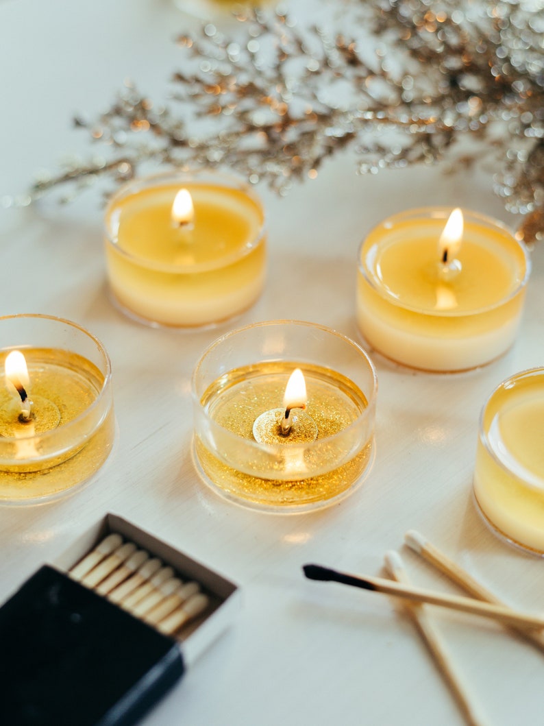 Golden Yellow Unscented Soy Tealight Candles With Gold Glitter Etsy