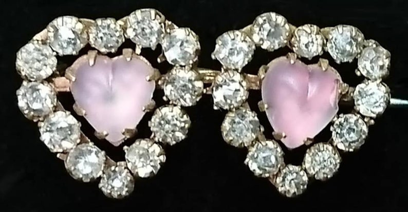Antique 1800/'s Victorian Pink Double Heart Paste Glass Rhinestone Brooch BoutiqueByDanielle