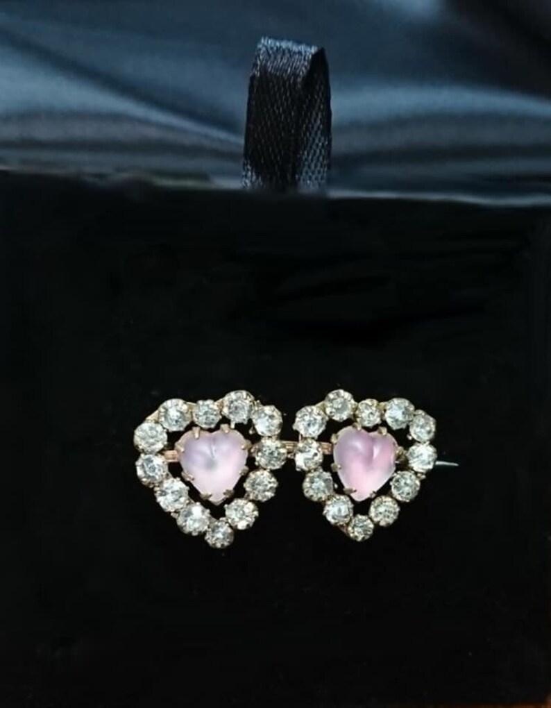 Antique 1800/'s Victorian Pink Double Heart Paste Glass Rhinestone Brooch BoutiqueByDanielle