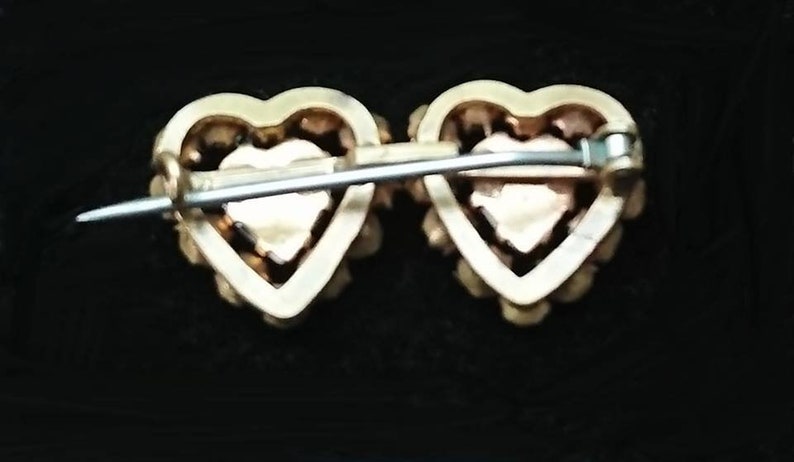 Antique 1800/'s Victorian Pink Double Heart Paste Glass Rhinestone Brooch BoutiqueByDanielle