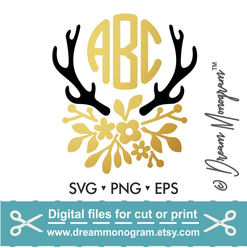 Download Floral Antler SVG Deer Antler Monogram svg Southern | Etsy
