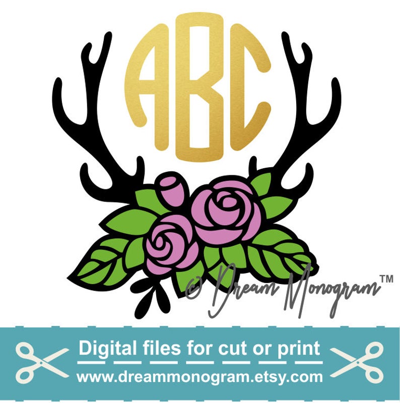 Download Floral Antler SVG Deer Antler Monogram svg Southern | Etsy