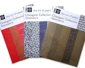 NEW! Chiyogami Collection "Geometric", 5 pieces 8 1/2'' x  11'', in colour co-ordinated geometric patterns