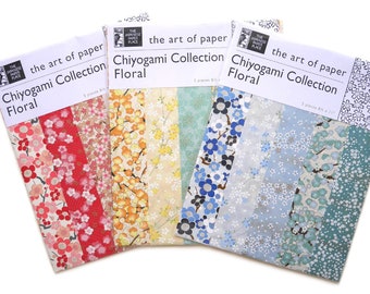 NEW! Chiyogami Collection "Floral", 5 pieces 8 1/2'' x  11'', in colour co-ordinated floral patterns