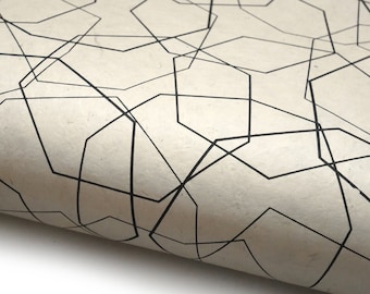 Lokta Paper "Polygons". Natural White/Black. Handmade Nepalese Paper. Silk Screen Printed.
