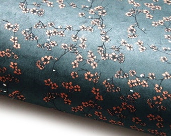 Lokta Paper "Cherry Blossom Branches". Dark Blueish Grey/Copper/Black. Handmade Nepalese Paper. Silk Screen Printed.