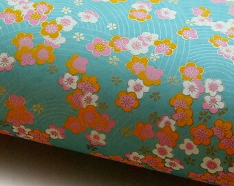 Handmade Gift Wrapping Paper Sheets 700mm X 500mm Floral Beige and Blue 