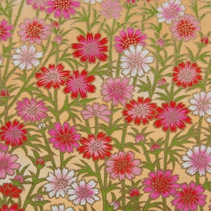 Japanese Paper Chiyogami Yuzen Garden Cosmos. Pink and White on Light Orange. image 5